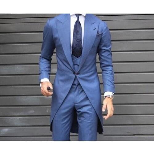 Customized classic long tail mens suit tuxedo groom wedding ball party dress 2 pieces (jacket + vest + pants)