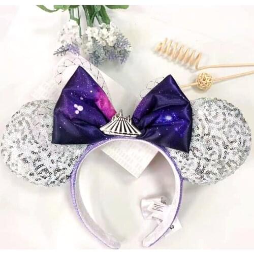 Disney Mickey Mouse Ears Headband Space Mountain Plush Big Sequin EARS COSTUME Headband Cosplay Plush Adult Kids Headband