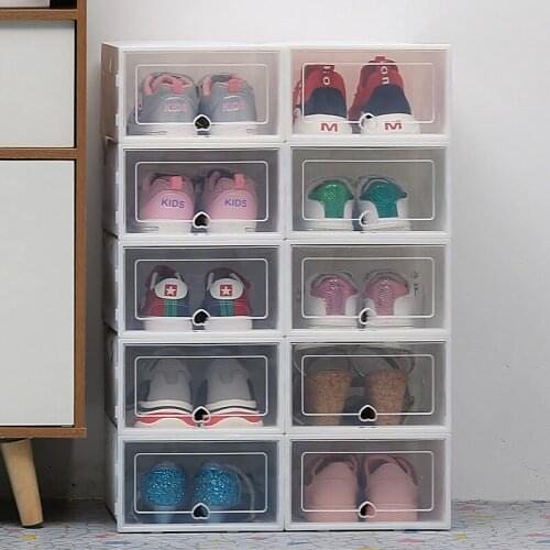 6pc Transparent Shoe Box Storage Shoe Boxes Thickened Dustproof Shoes Organizer Box Can Be Superimposed Combination Shoe Cabinet