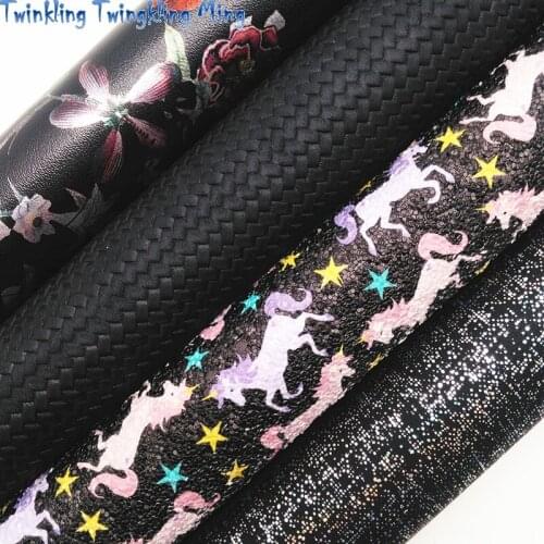 Pink Unicorn Printed Glitter leather, Flowers Printed Synthetic Leather For Bow A4 21x29CM Twinkling Ming KM290