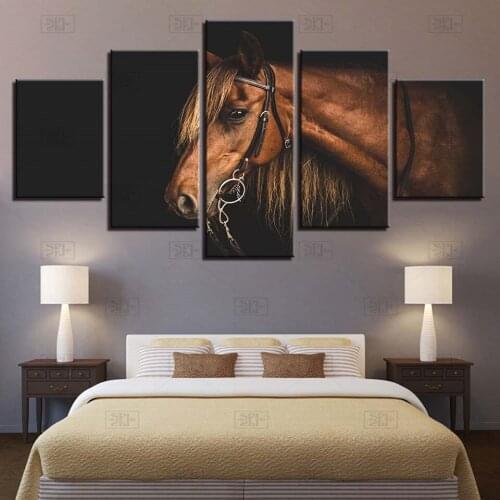 Modern Wall Art HD Prints Modular Pictures No Frame 5 Pieces Brown Canvas Steed Paintings Home Decor Animal Fine Horse Posters