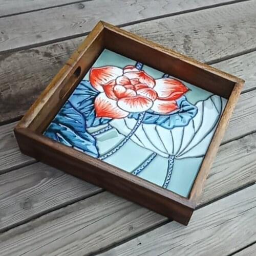 Old elm tea plate solid wood receiving plate ceramic water cup kettle tray table three-dimensional hand-painted tea sea