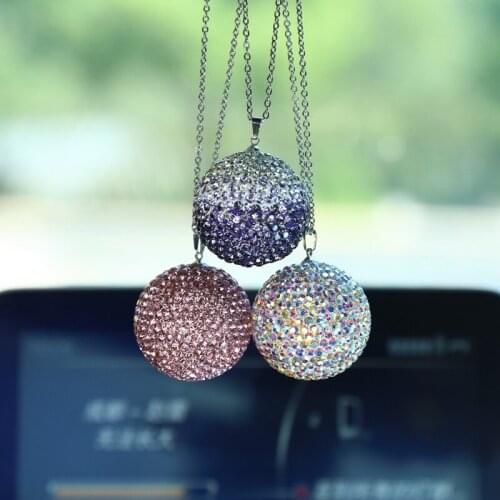Rhinestone Ball Full Drilling Metal Chain Car Pendants Auto Rearview Mirror Hanging Ornaments Car Styling Accessories