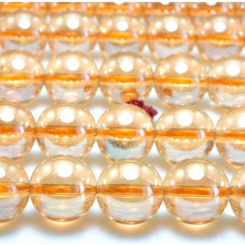 Titanium Orange Rock Crystal Smooth Round Loose Beads Wholesale Gemstone Semi Precious Stone Bracelet Necklace Jewelry Making