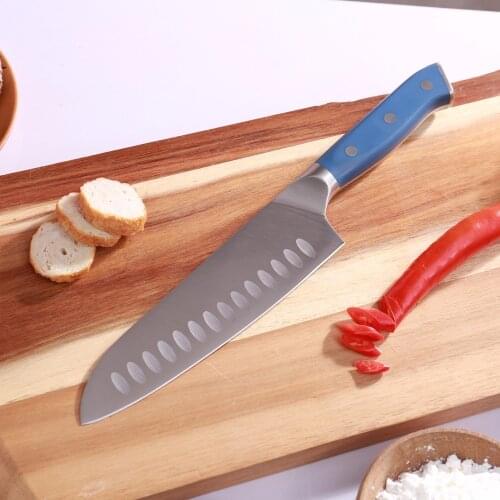 TUO CUTLERY Santoku Knife - Japanese High Carbon Stainless Steel Kitchen Knife - Non-slip Ergonomic ABS Blue Handle - 7