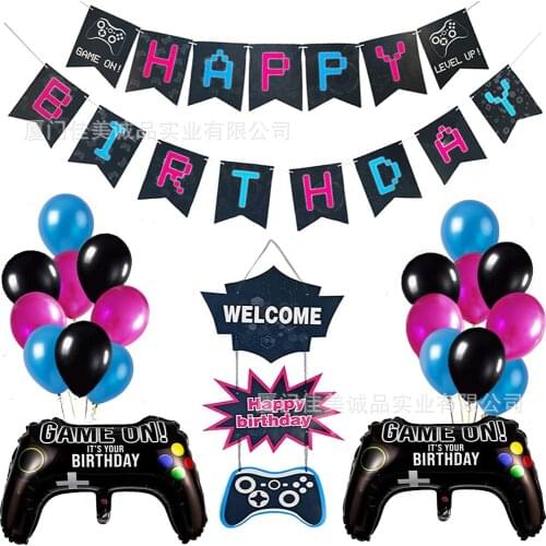 Video Game Happy Birthday Banner Gamepad Boy Inflate Party Supplies GAME ON Foil Balloon Happy Birthday Decor