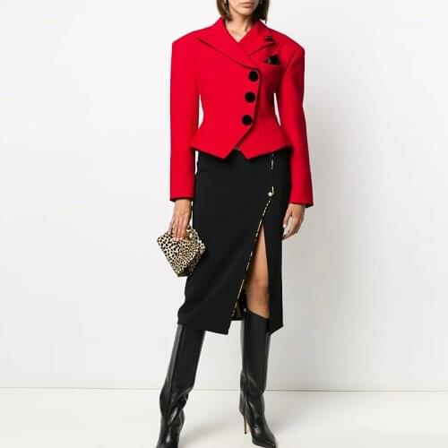 HIGH QUALITY Newest Fashion 2021 Designer Jacket Womens Slim Fitting Red Short Blazer