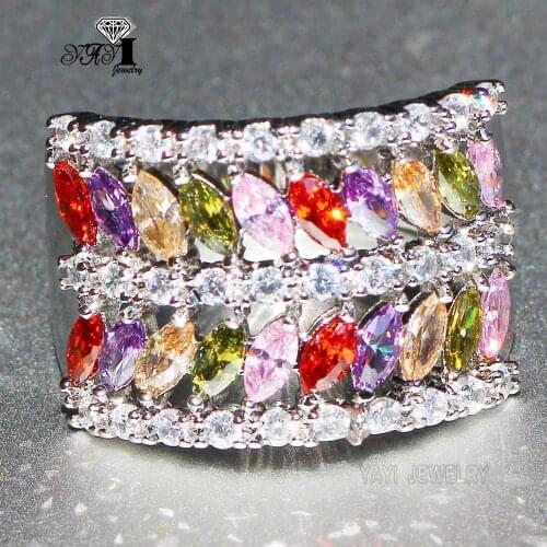 YaYI Jewelry Fashion Princess Cut 4.5 CT Multi-color Zircon Silver Color Engagement Rings wedding Rings Party Rings 654