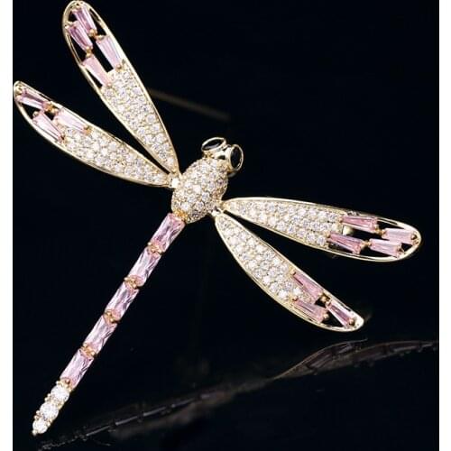 Pink Dragonfly Brooch Female Zircon Corsage Cool All-match Insect Scarf Buckle Pin