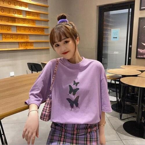 Butterfly Print Woman Tshirt Spring Summer Short Sleeve O Neck Women Tops High Quality Tee shirt Women
