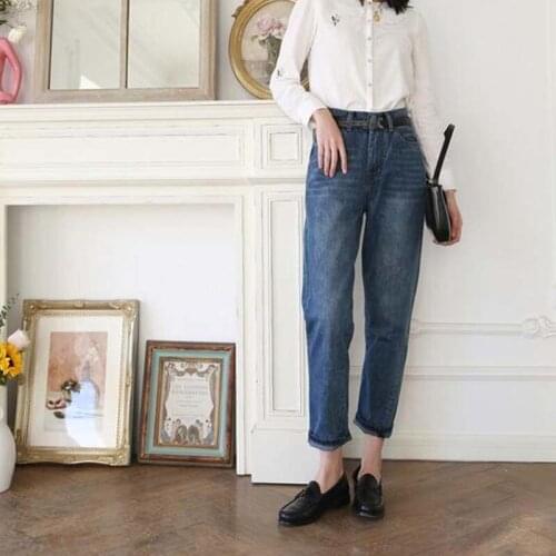 Women Jeans Asymmetrically Cut Vintage Straight Nine-point jeans woman Jeans Pants