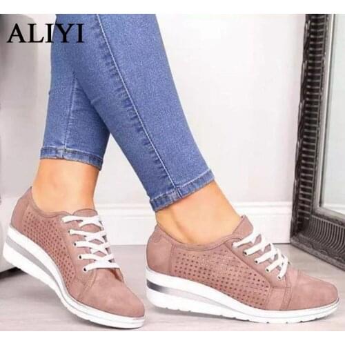 Womens Wedge Sneakers 2021 Fashion Lace Up Ladies Casual Shoes Pointed Toe Increase Female Sport Shoes Vulcanized Shoes 35-43