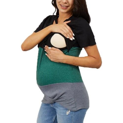 TELOTUNY Womens Nursing Top maternity clothes short Sleeve print Breastfeeding Breathable Shirt Solid Color breast feeding Tops