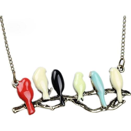 ZWPON Vintage Design Enamel Bird Family Pendant Necklace for Woman Jewelry Wholesale