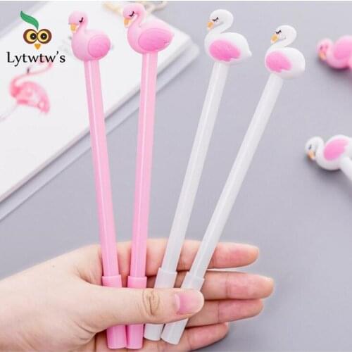 1 Pcs Lytwtws Creative Cute Kawaii Flamingo Gel Pen Stationery Novel Styling School Office Supplies Sweet Pretty Lovely Pen