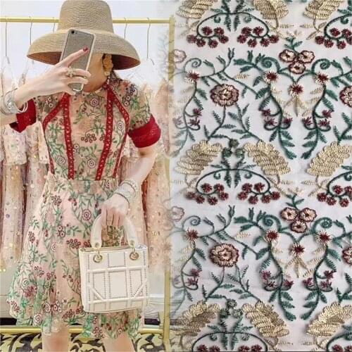 1Yard Net Yarn Delicate Embroidery Multi Color Flower Lace Fabric Mesh Embroidery Fabric Material DIY Dress Clothing Accessories