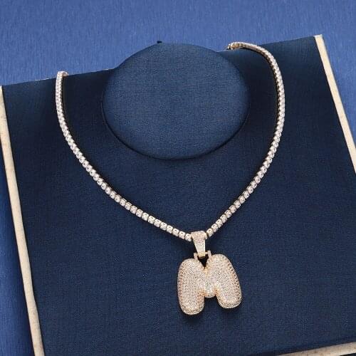 3UMeter Custom Initial A-Z Bubble Letters Pendants Necklaces Mens Zircon Hip Hop Jewelry With 4MM Tennis Chain Gift for Men
