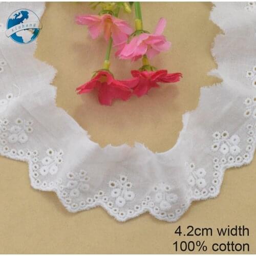 4.2cm width 100% Cotton embroid lace sewing ribbon guipure trim wedding lace DIY dolls Accessories african wedding lace#3894