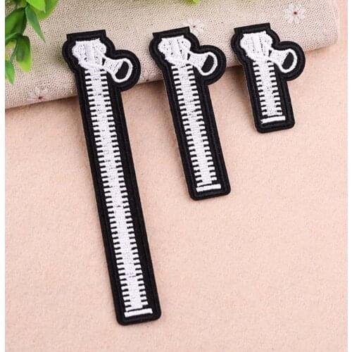 6PCs/Set Zipper shape Embroidered Patch Iron On Sewing Applique Cute Patch Fabric Clothes Shoes Bag DIY Decoration Patches