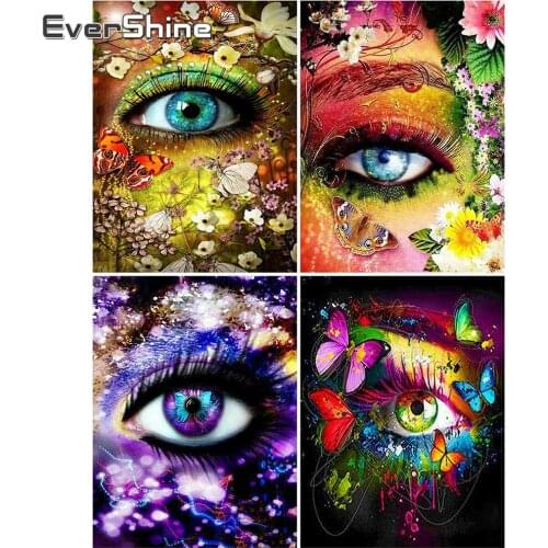 EverShine Diamond Painting Butterfly Cross Stitch Diamond Mosaic Eyes Full Square Embroidery Animal Rhinestones Decor For Home