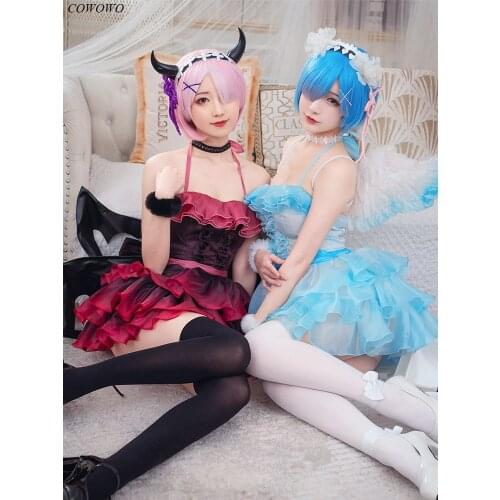 Anime! Re:Life in a different world from zero Ram Rem Devil Angel Lolita Dress Lovely Uniform Cosplay Costume Women Party Suit