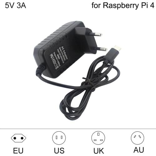 Raspberry Pi 4 Power Supply USB C 5V 3A Power Adapter EU US UK AU 100-240V Power Charger for Raspberry Pi 4 Model B