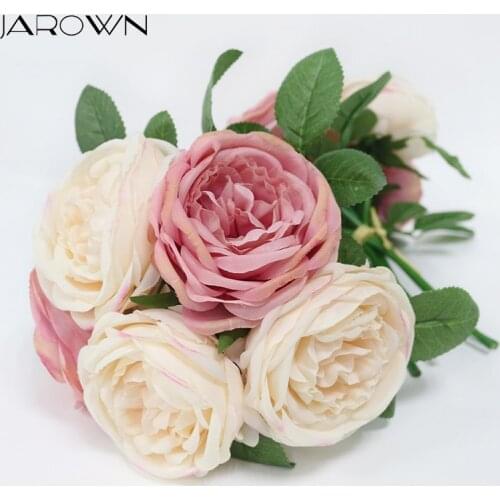 JAROWN Artificial 5 Heads Peony Holding Flowers Silk Simulation Bouquet For Wedding Decoration Home Decor DIY Floral