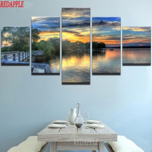 Sunset Lake Landscape diamond painting 3d rhinestone pictures diamond Embroidery sale 5 pcs Wall Art for Living Room Home Decor
