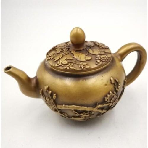 China brass Plum blossom teapot small crafts statue