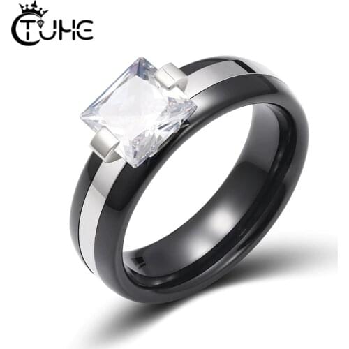 2020 Trend 6mm Bling Big White Crystal Ceramic Womens Ring Elegant Wedding Rings Fashion Female Smooth Jewelry Christmas Gift