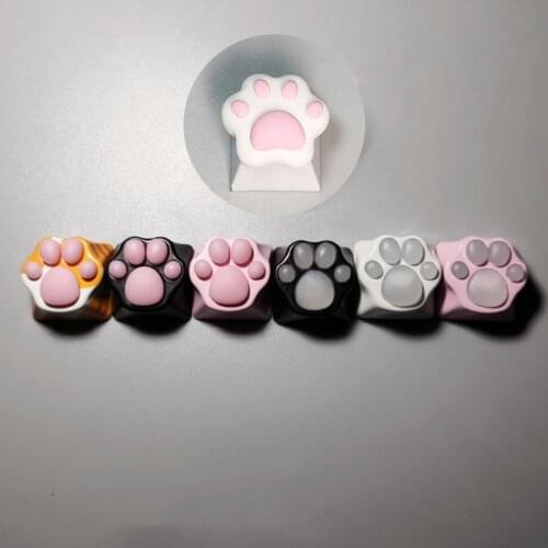 Aluminium Alloy PBT Key Cap Pink Keyboard Switches Personality Translucent Real Feel Silicone Glue Cat Paw Artisan Keycaps