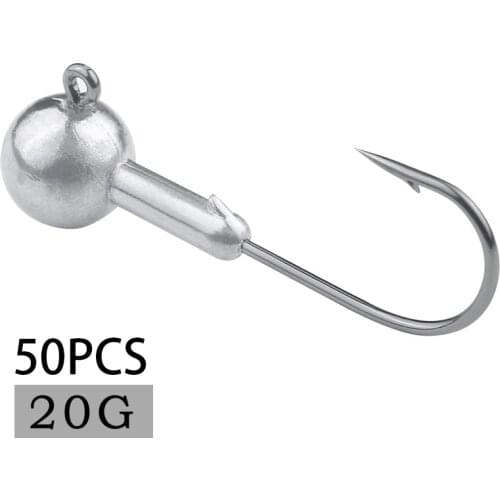 50pcs/lot 20g jighead hook Barbed sea fishing connector for worm soft bait Lead jig head fishing hook set Accessories Tackle