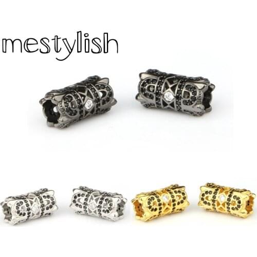 Mestylish 2pcs/Lot Double Crown Tube Spacer Beads with Black Zircon Fit Diy Bracelets Jewelry Handmade Making
