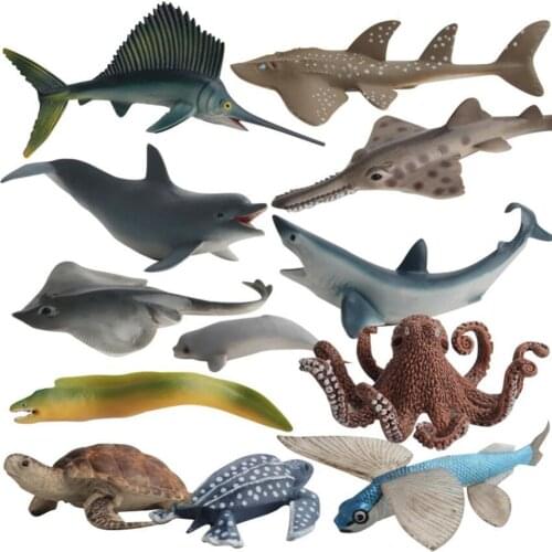 Simulation Marine Animals Model Girl Boy Toys Sawtooth Mandarin Fish Turtle Shark Dolphin Ornaments Kids Toy Learning Education