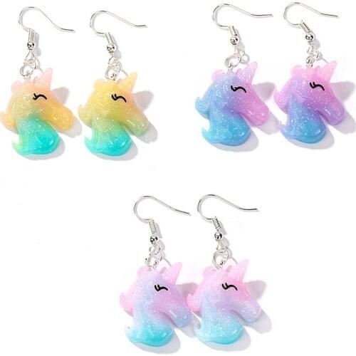 1pair Fashion Craft unicorn Drop Earrings Resin earring for Birthday Gift Child Girls Teens Jewelry