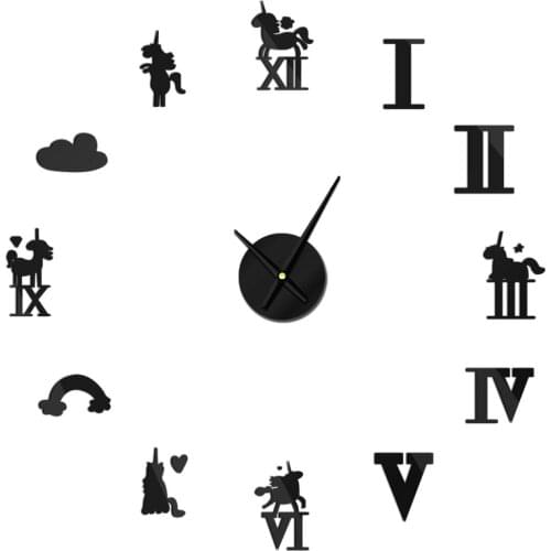 1Piece DIY Rainbow Cloud Magical Unicorns Wall Clock Modern Design Unicorn Large Frameless Giant Home Decor Wall Watch Art Clock