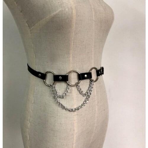 2020 New Punk Women Fashion Gothic Rock Metal Circle Ring Chain Belt Designer Waist Belts For Women Straps accessories