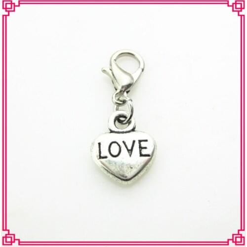 New arrive 50pcs/lot silver love heart dangle charms lobster clasp charms for glass floating lockets