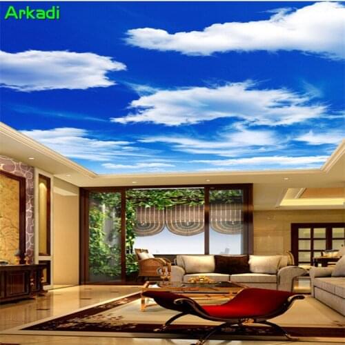 Custom 3D Blue Sky White Cloud Wallpaper Bedroom Ceiling Decoration Wallpaper Ceiling Mural Living Room TV Background Wall