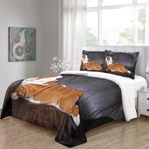 3D Cute Bulldog Printed Bedding 100% Microfiber Quilt Cover and Pillowcase Decorative Bedcover for Comfortable Home Bedroom