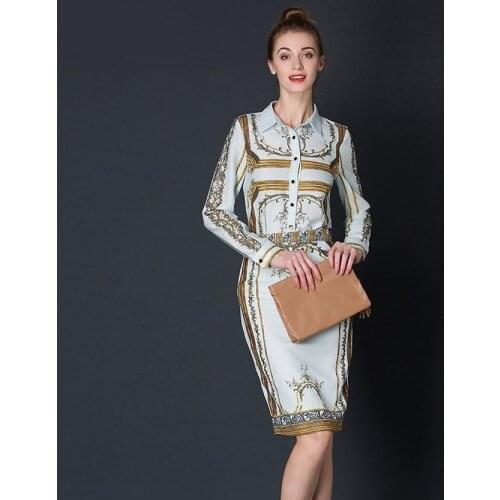 Printing shirt lapels cotton printed shirt + split skirt European fashion brand boutique Baroque totem temperament suit w1785
