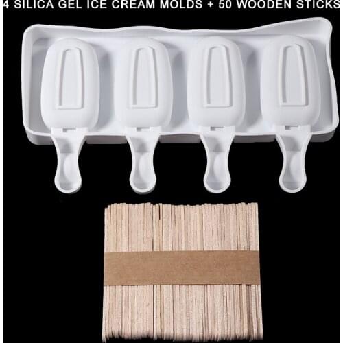4Holes Silicone Ice Cream Mold Popsicle Molds DIY Homemade Dessert Freezer Fruit Juice Ice Pop Maker Mould with Sticks