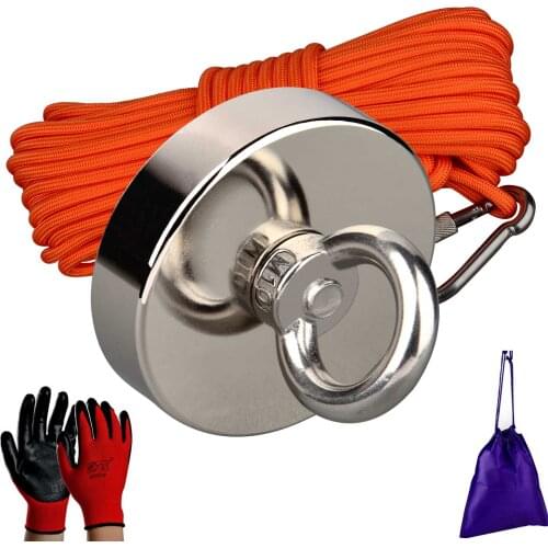 Strong Round Pot Magnet Fishing Set Neodymium Salvage Detecting Magnets 320KG Durable Rope Eyebolt Ring Pull Lift Mount Pot