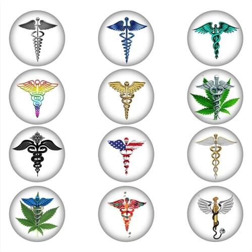 Mixed Glass Snap Button Jewelry RN Caduceus Medical Doctor For DIY 18MM Button Snap Bracelet Necklace Jewelry