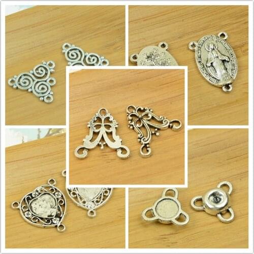 3/three holes alloy connector DIY square/heart/oval shape pendant antique silver vintage beads jewelry accessories findings bead