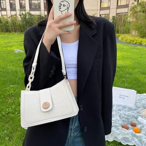 Crocodile Pattern Armpit Bag Handbags Solid Color Women PU Leather Purple Shoulder Bags Simple Shoulder Messenger Bags for Women