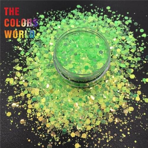 TCY042 Shinning Silver Green Color Hexagon Nail Glitter Nail Art Decoration Nail Gel Body Art Glitter Handwork Tumblers Festival