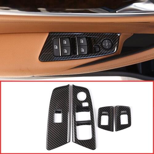 Carbon Fiber Style ABS Plastic Car Window Lift Button Frame Trim For BMW New 5 Series G30 2017-2018 Car Accessories 4pcs/set