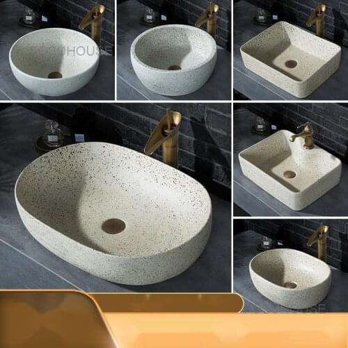 Imitation Stone Outdoor Wash Basin Single Bathroom Sinks Art Ceramic Bathroom Washbasins Terrace Pool Balcony Washing Sinks