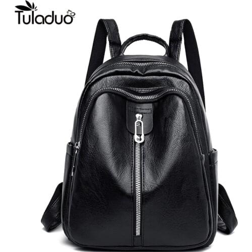 High Quality PU Leather Women Backpack Fashion School Bags For Teenager Girls Casual Women Black Backpacks